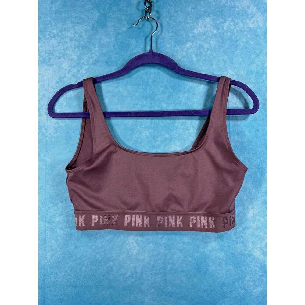 PINK Purple Wireless Pullover Sports Bra Logo Band Medium Support M DD